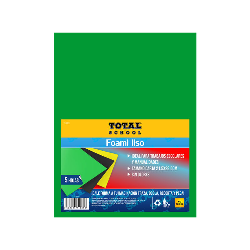 Foami Verde C/5 Piezas 21.5 x 28.5 CM TOTAL SCHOOL