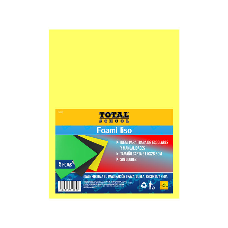 Foami Amarillo C/5 Piezas 21.5 x 28.5 CM TOTAL SCHOOL