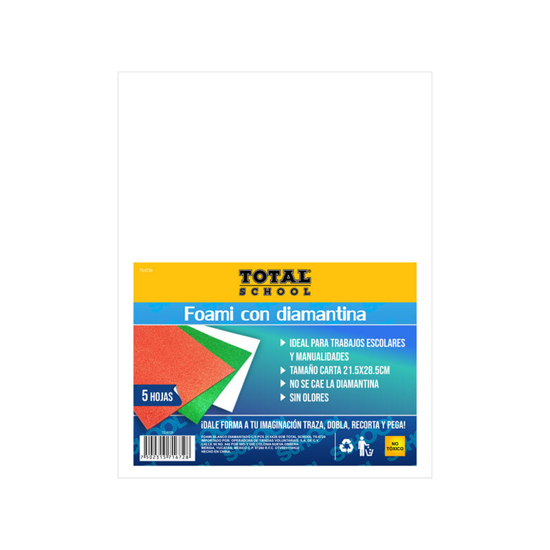 Foami Blanco Diamantado C/5 Piezas 21.5 x 28.5 CM TOTAL SCHOOL