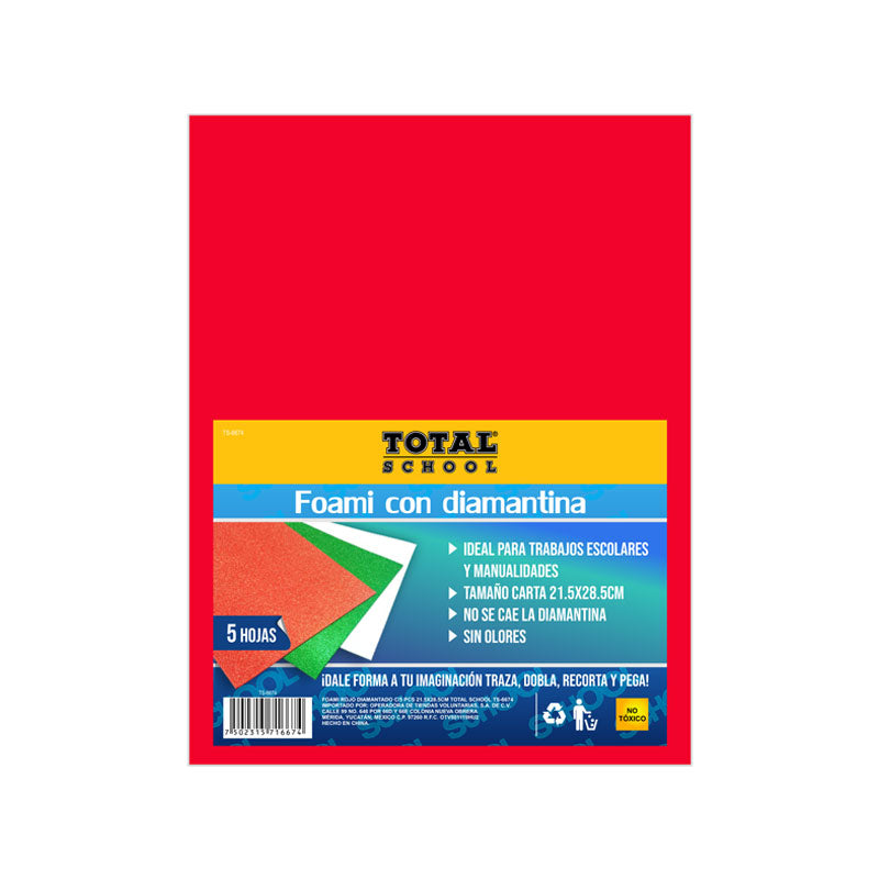 Foami Rojo Diamantado C/5 Piezas 21.5 x 28.5 CM TOTAL SCHOOL