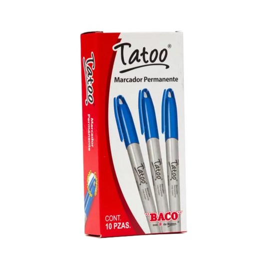 Marcador Permanente Tatoo Azul 10 piezas BACO