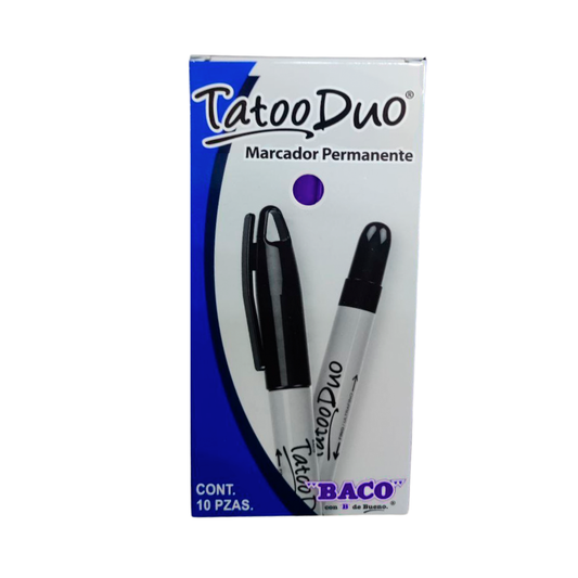 Marcador Permanente Tatoo Duo Azul 10 piezas BACO