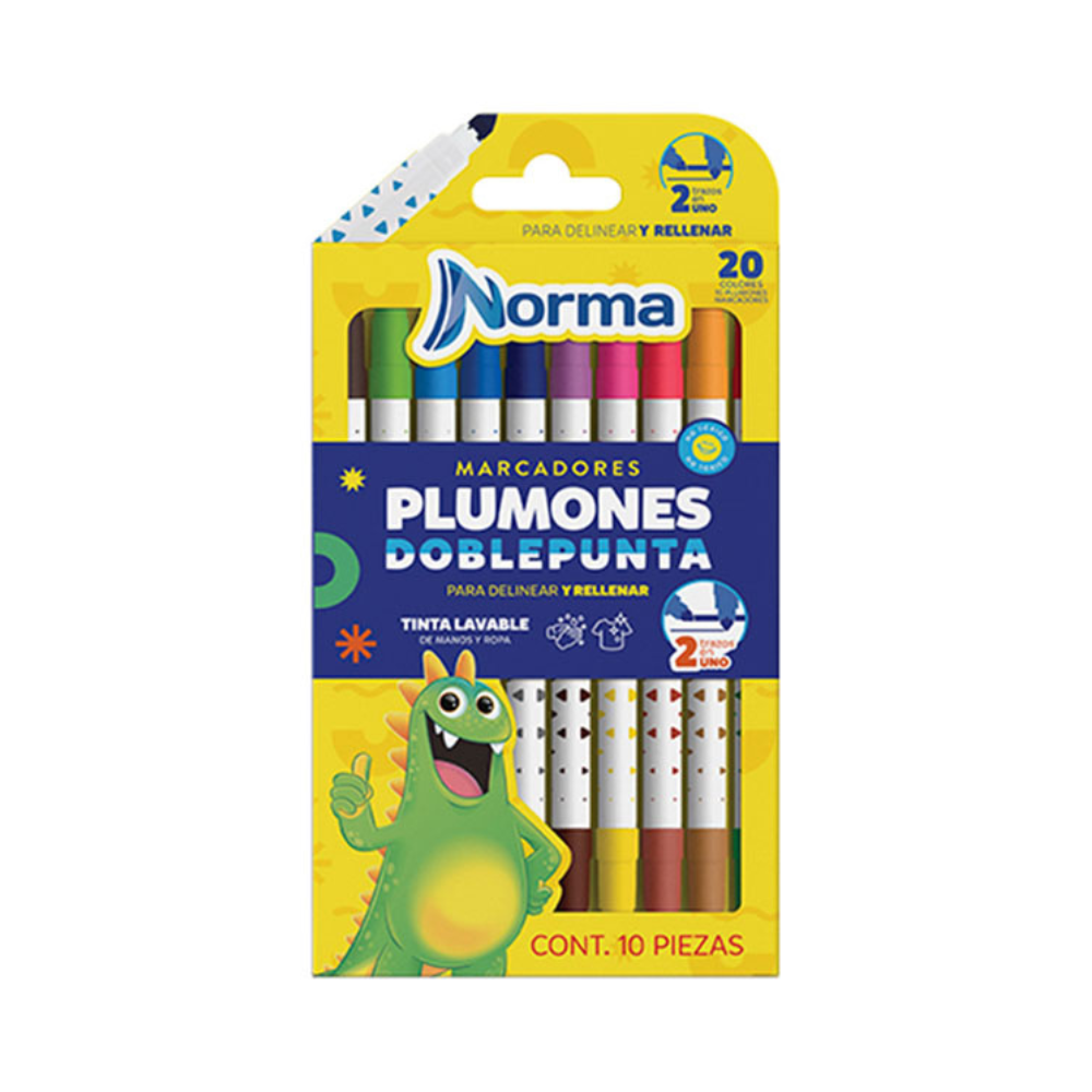 Marcador Lavable Surtido Doble Punta 10 piezas Norma