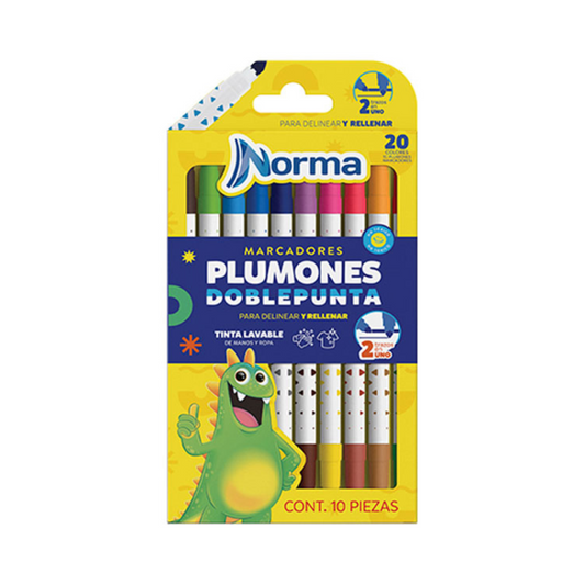 Marcador Lavable Surtido Doble Punta 10 piezas Norma