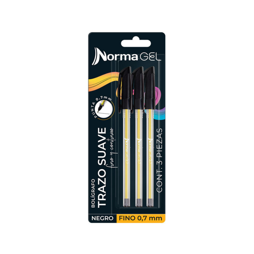 Boligrafo Negro Punta Fina 3 piezas Norma