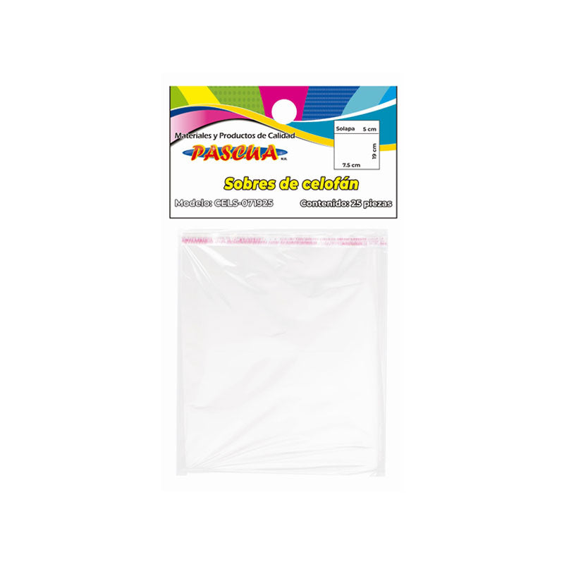 Paquete de Bolsas de Celofán 25 piezas 7.5 x 19 cm Pascua