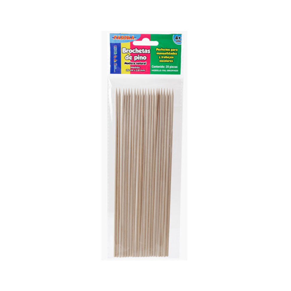 Brochetas de Pino Madera Natural 20 piezas 25cm x 4mm Pascua