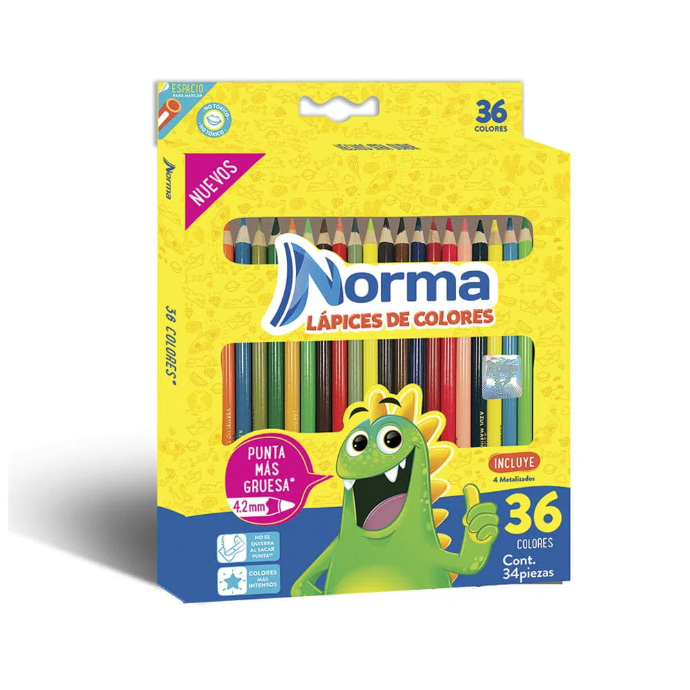 Colores Largos Redondos 36 piezas Norma