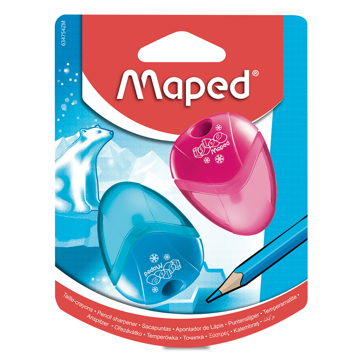 Sacapuntas Escolar con Deposito con 1 Orificio 2 piezas Blíster Igloo Maped