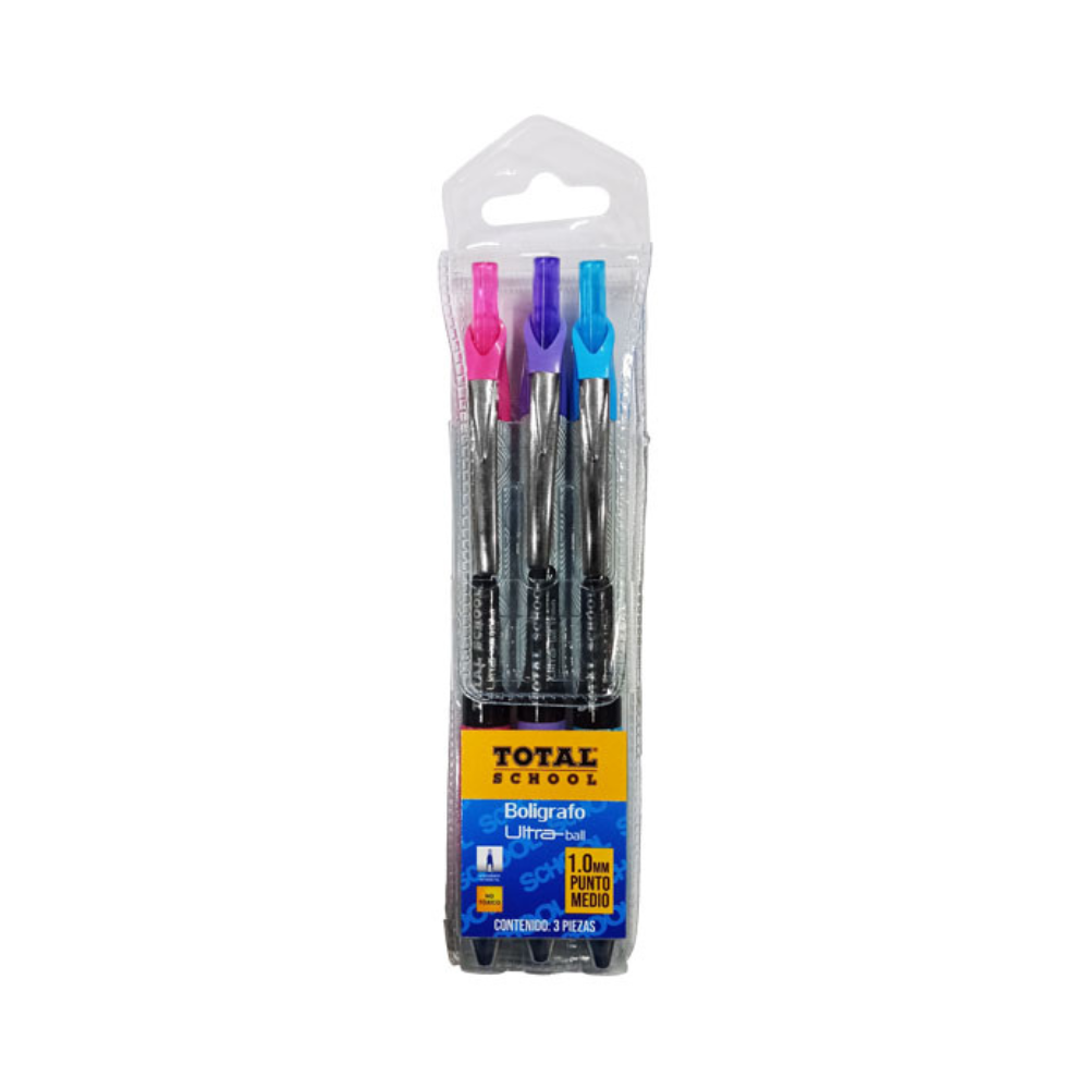 Bolígrafo Punto Medio Surtido Fashion Blíster 3 piezas Ultra Ball Total School