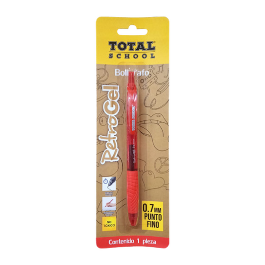 Bolígrafo Gel Rojo Retráctil Retrogel Blíster Total School