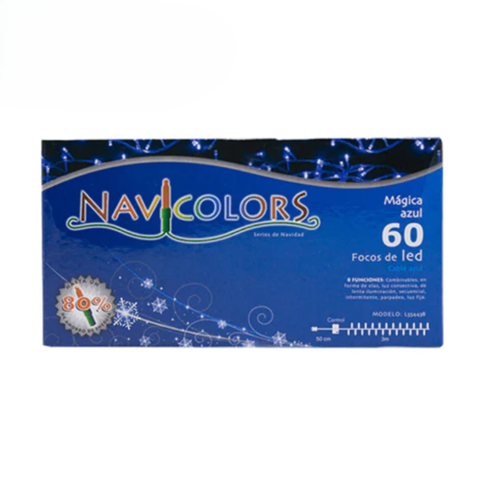 Luces Navideñasidad 60L Led Azul Cable Azul Navicolors