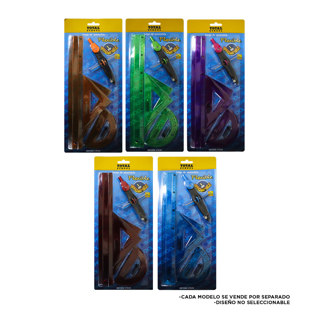 Equipo de Geometría Irrompible Colores 6 piezas Total School