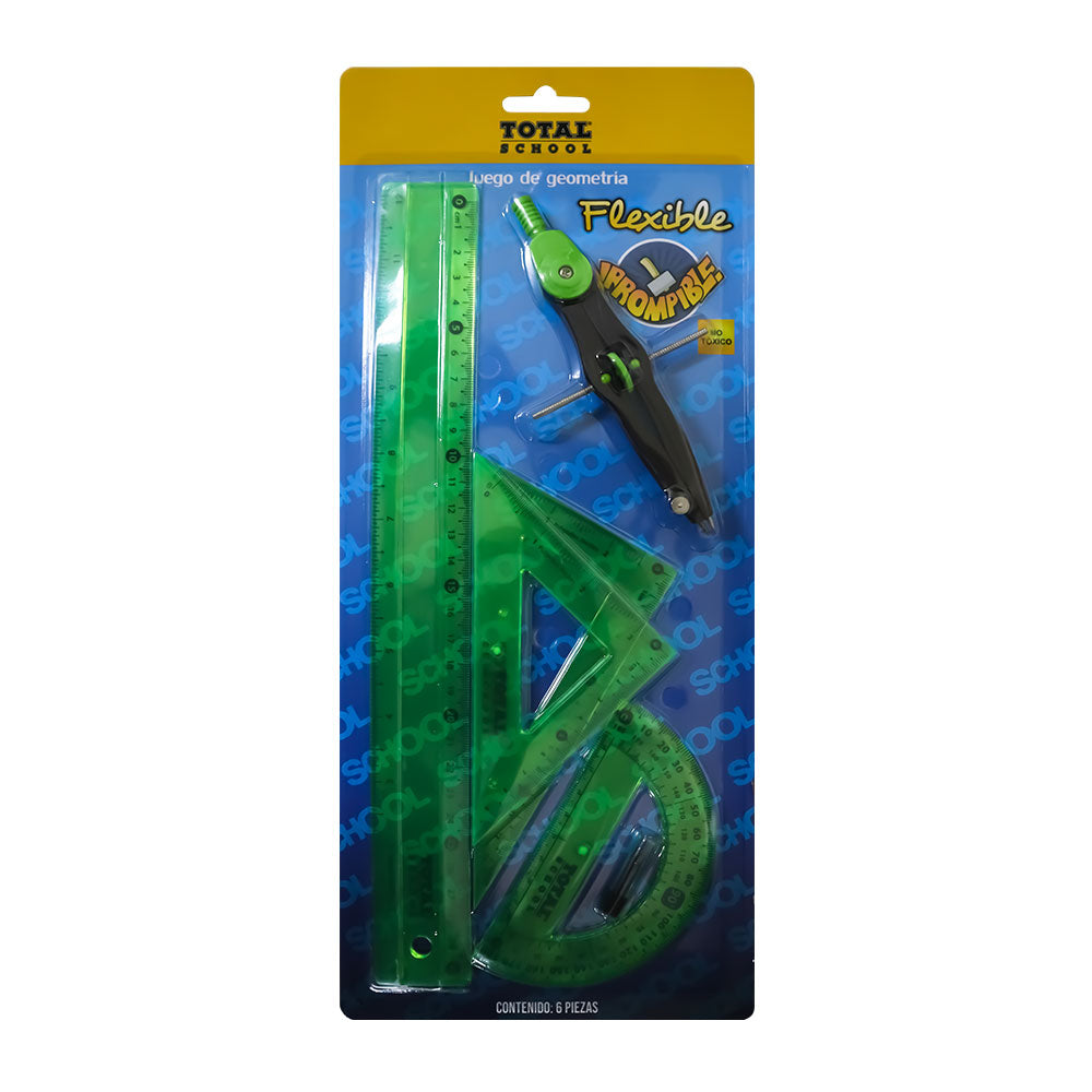 Equipo de Geometría Irrompible Colores 6 piezas Total School
