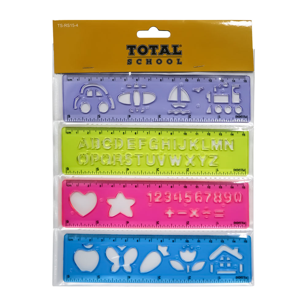 Regla Plástico Stencil 15 cm 4 piezas Total School