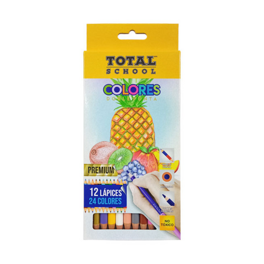 Colores Largos Redondos Dobles 12 Colores Total School