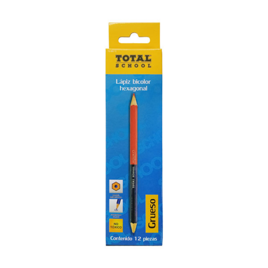 Lápiz Bicolor Grueso Rojo Azul 12 piezas Total School