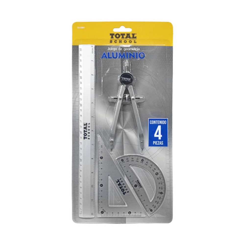 Equipo de Geometría Metálico con Compas Precisión 4 piezas Total School