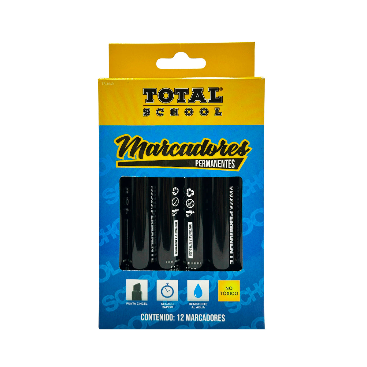 Plumon Permanente Barril Metalico Punta Cincel Caja C/12 pz Total School