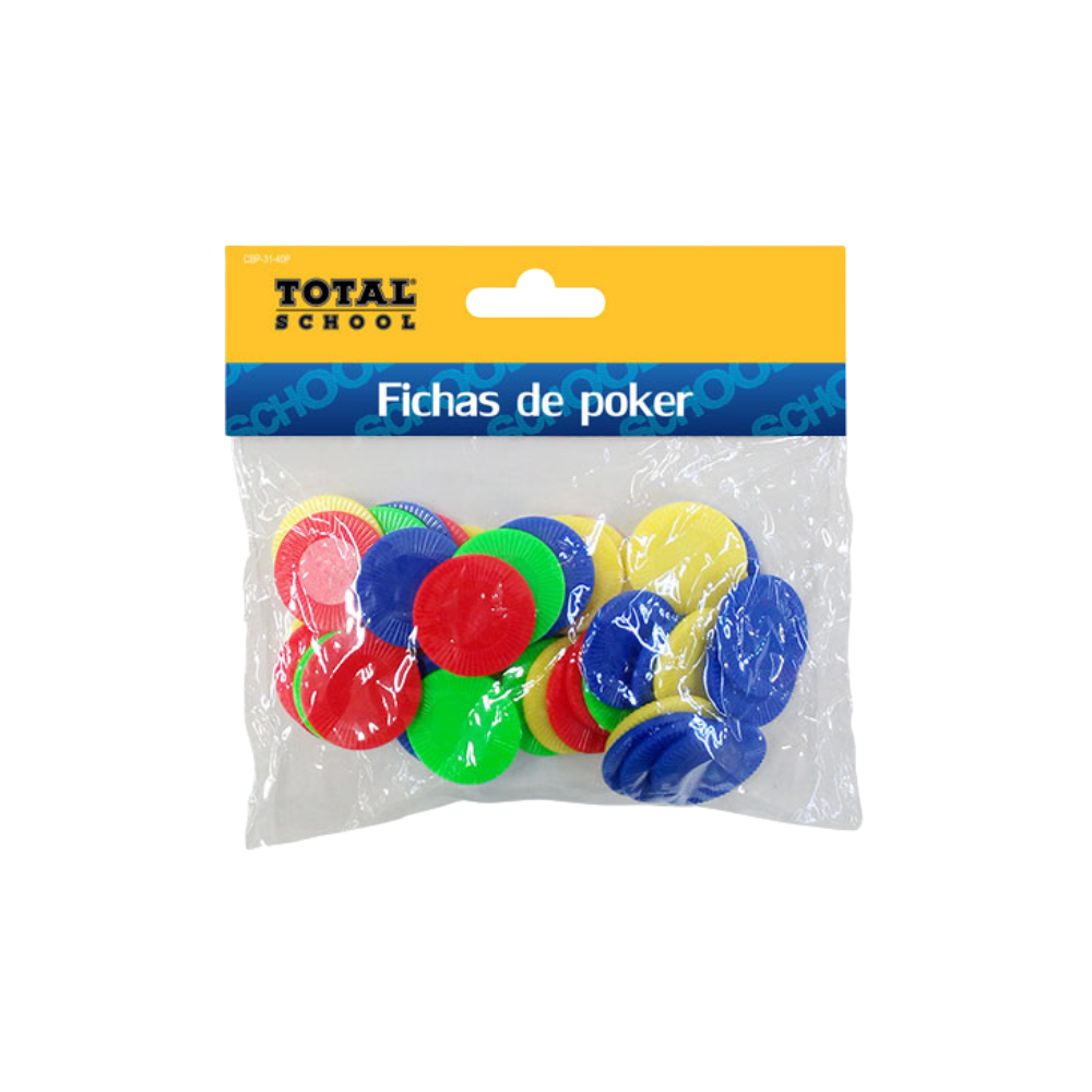 Fichas para Póker Plástico Surtido 31 mm 40 piezas Total School