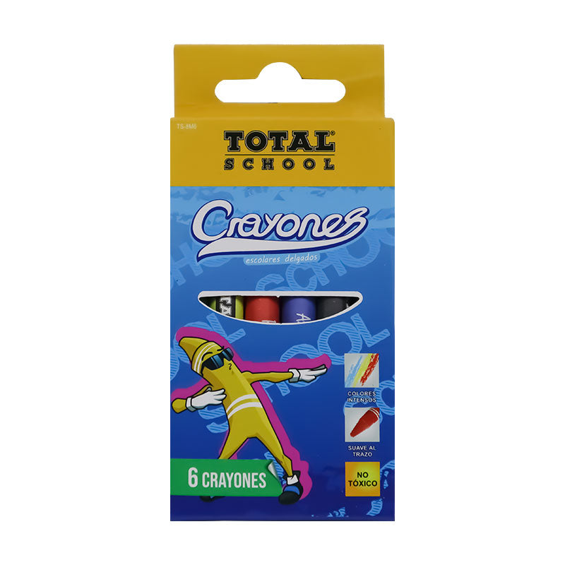 Crayones Delgados Redondos 6 piezas Total School
