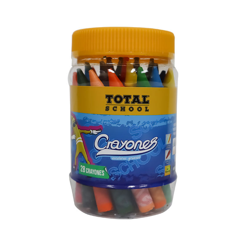 Crayones Gruesos Redondos Bote 28 piezas Total School