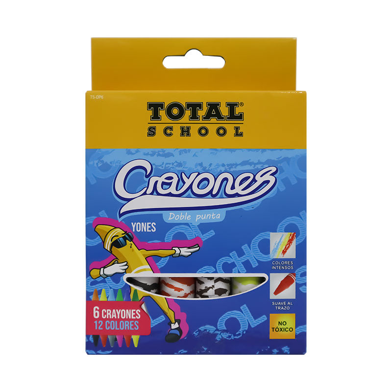Crayones Gruesos Redondos Dobles 6 piezas Total School
