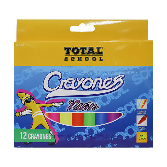 Crayones Delgados Redondos Color Neón 12 piezas Total School