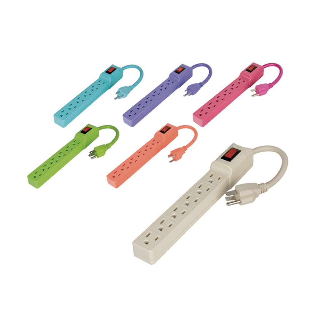 Barra Multicontacto con 6 Entradas Cable 20cm Colores Surtidos AKSI