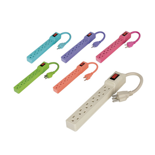 Barra Multicontacto con 6 Entradas Cable 20cm Colores Surtidos AKSI