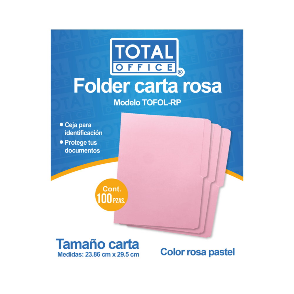 Folder Carta Rosa Pastel 1 pieza Total Office