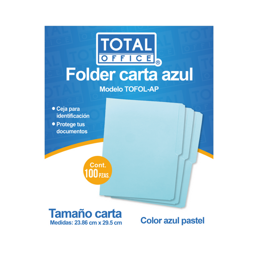 Folder Carta Azul Pastel 1 pieza Total Office