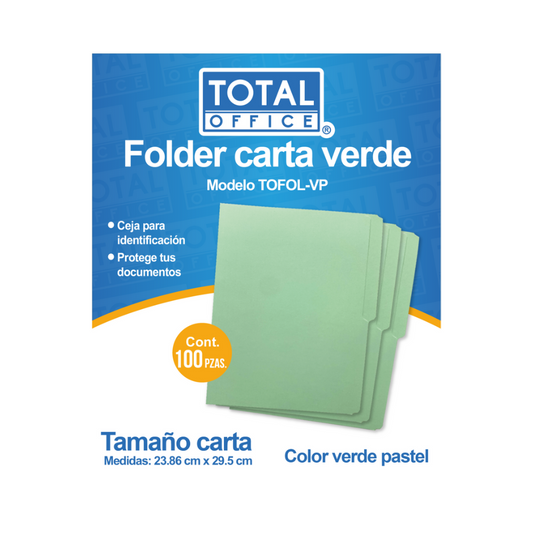 Folder Carta Verde Pastel 1 pieza Total Office