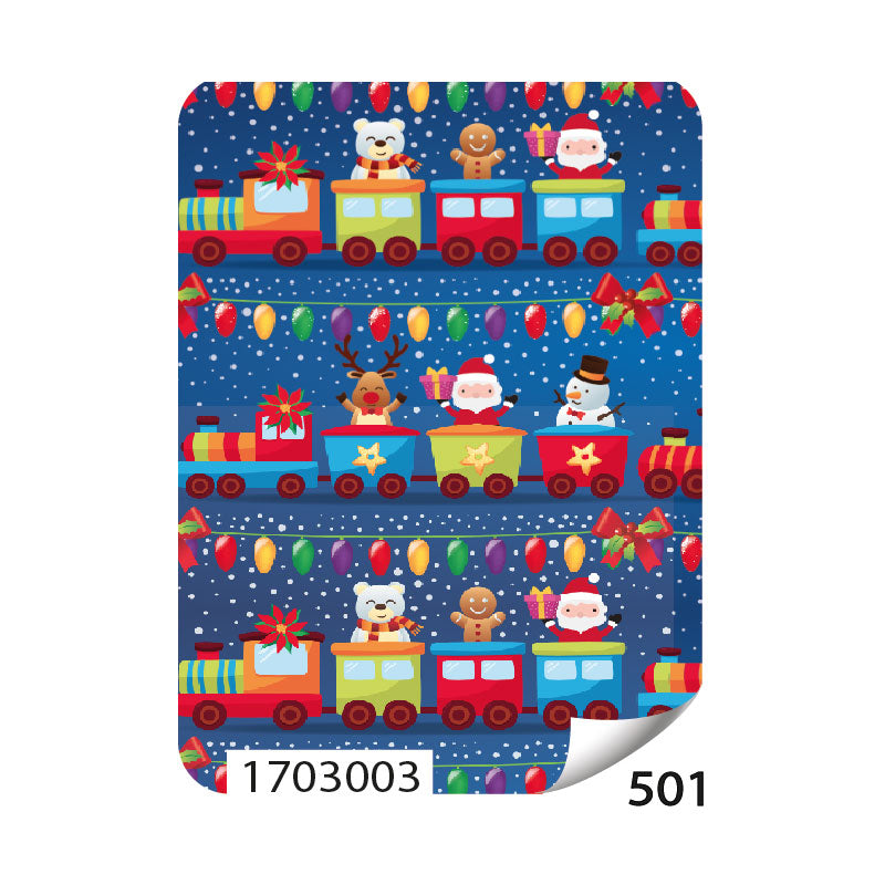 Papel de Regalo Navideño Azul Tren Personajes 75 grs 25 pzas Creear