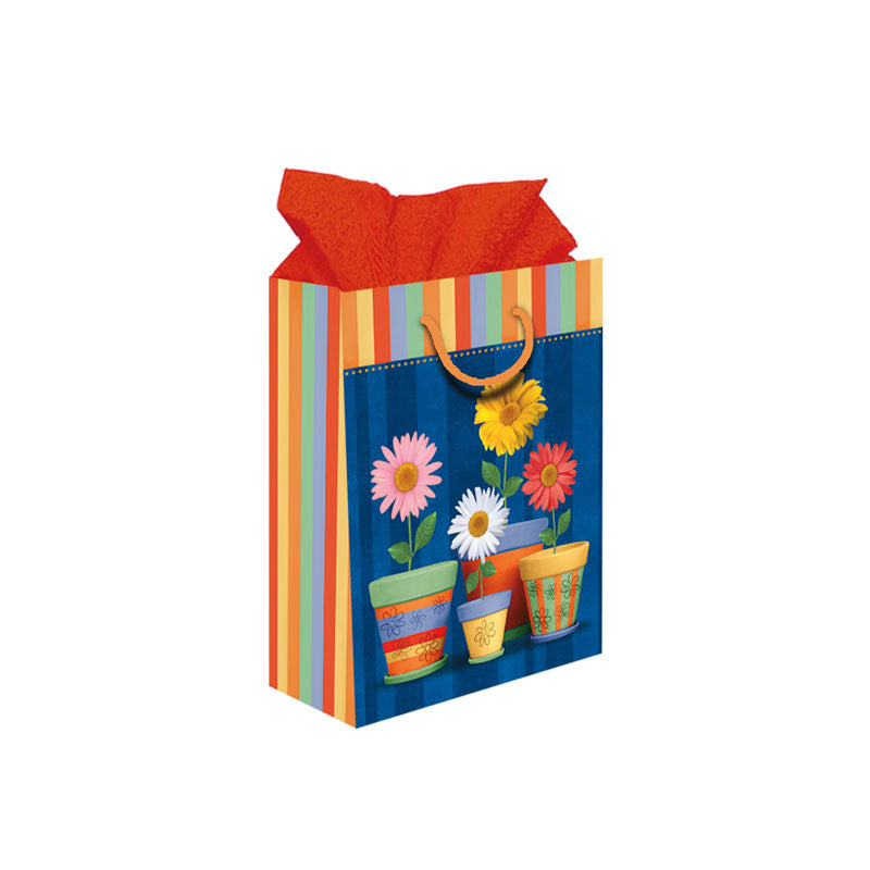 bolsa de regalo dama chica macetas y flores 22x15x8 cm pza creear da42