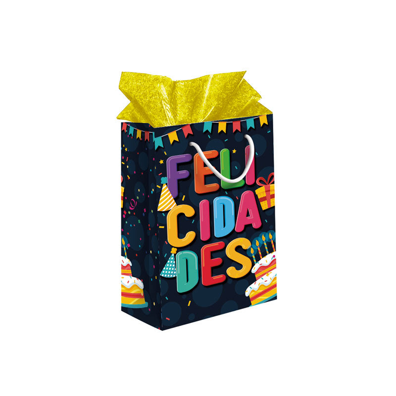 bolsa de regalo jumbo felicidades regalos negro 44.5x33.5x15cmpieza creear fta01
