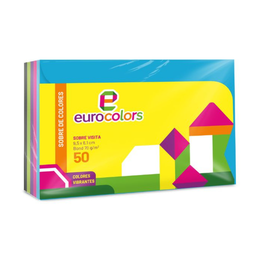 Sobre de Colores Vista 9.5 x 6.1 cm 90 grs 50 piezas 5 Colores Eurocolors