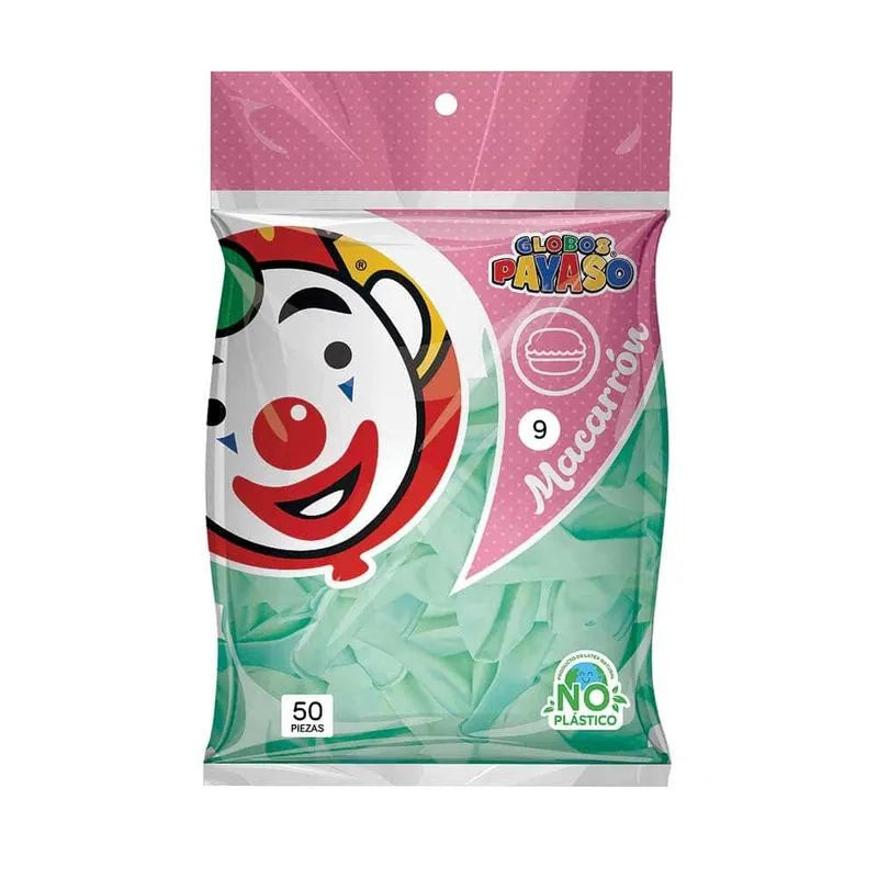 Globo Macarrón Menta N°9 50 piezas Payaso