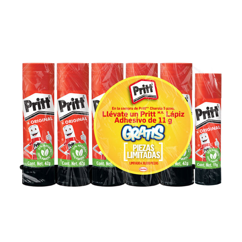 Lápiz Adhesivo Blanco 42 grs 5 piezas + 1 pieza 11 grs Pritt