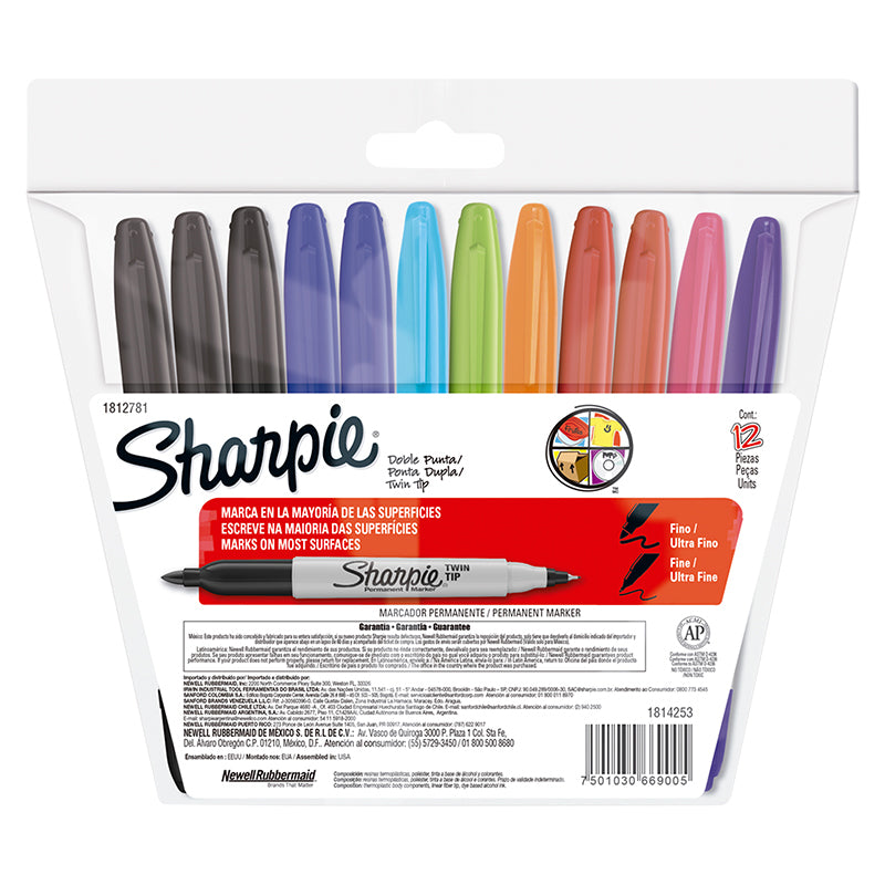 Marcador Permanente Doble Punta Surtido Fashion 12 piezas Sharpie Newell