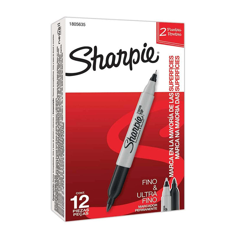 Marcador Permanente Doble Punta Negro 12 piezas Sharpie