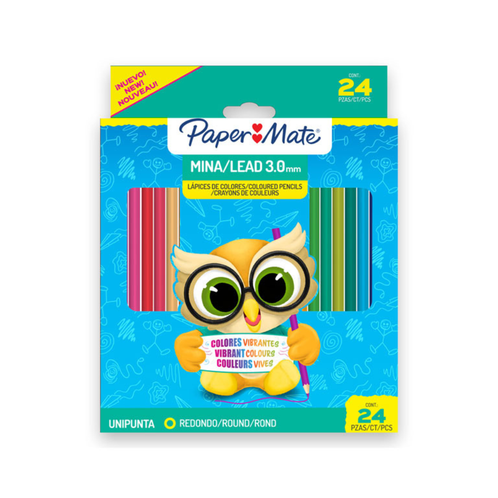 Colores Largos Redondos 3 mm 24 piezas Paper Mate