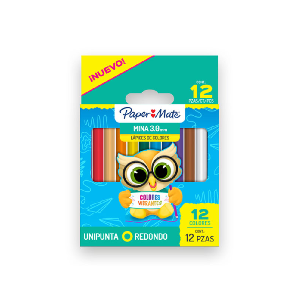 Colores Cortos Redondos 3 mm 12 piezas Paper Mate