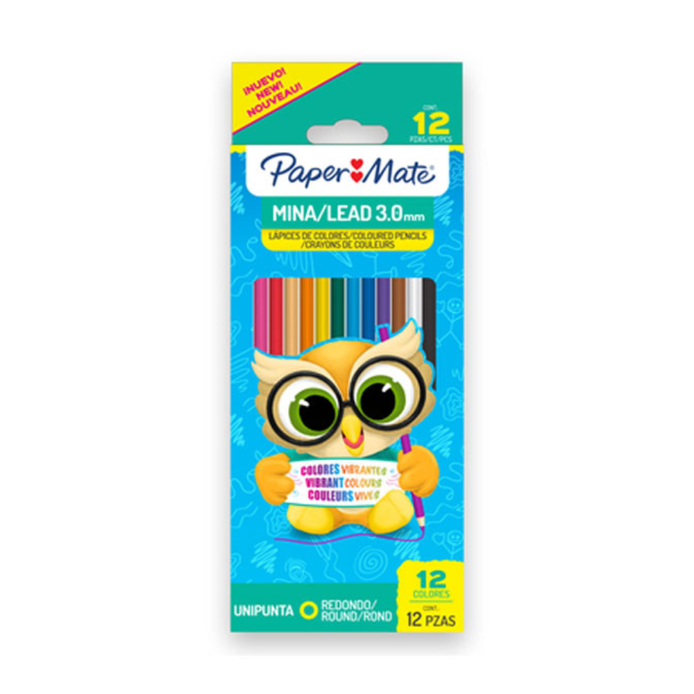 Colores Largos Redondos 3 mm 12 piezas Paper Mate