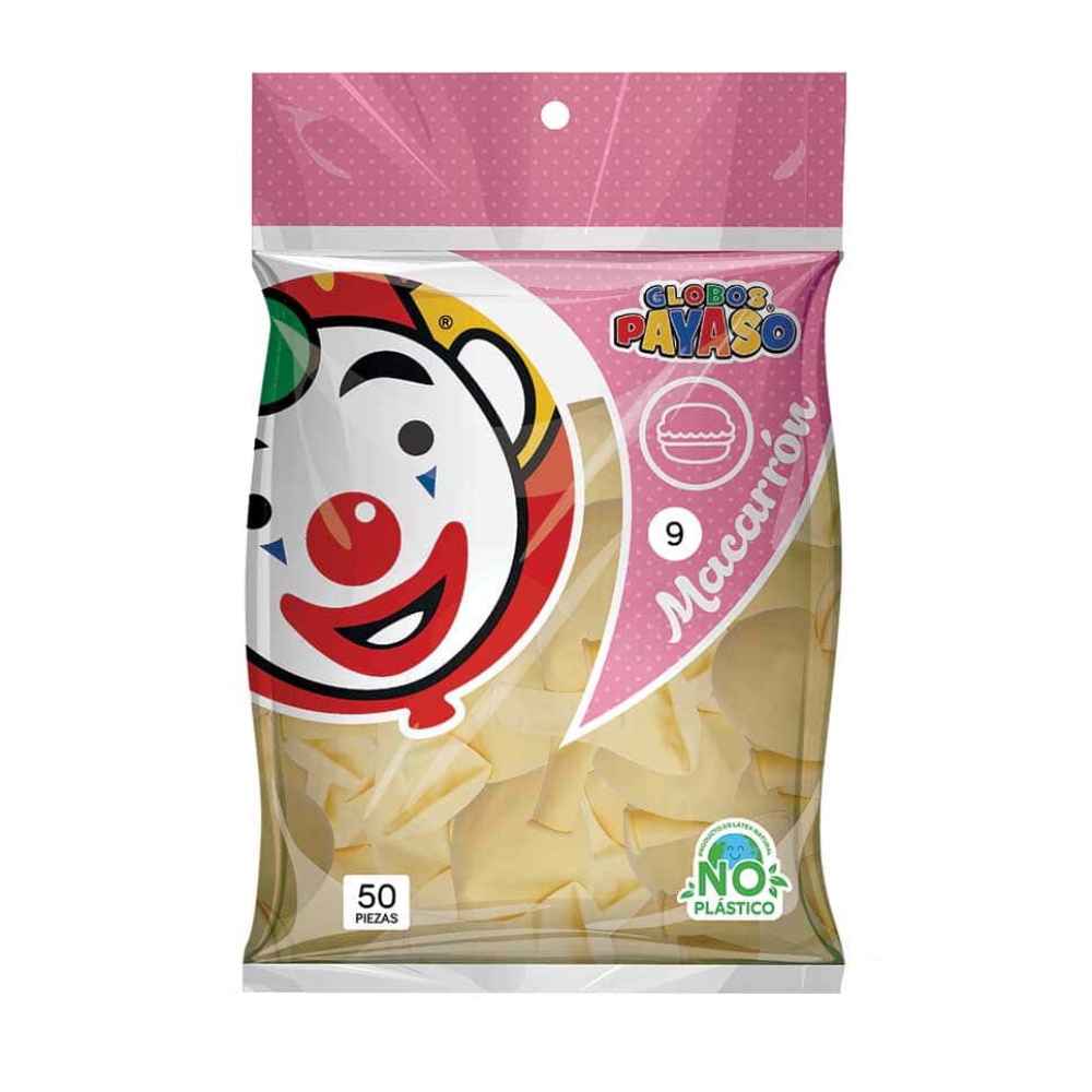 Globo Macarrón Vainilla N°9 50 piezas Payaso
