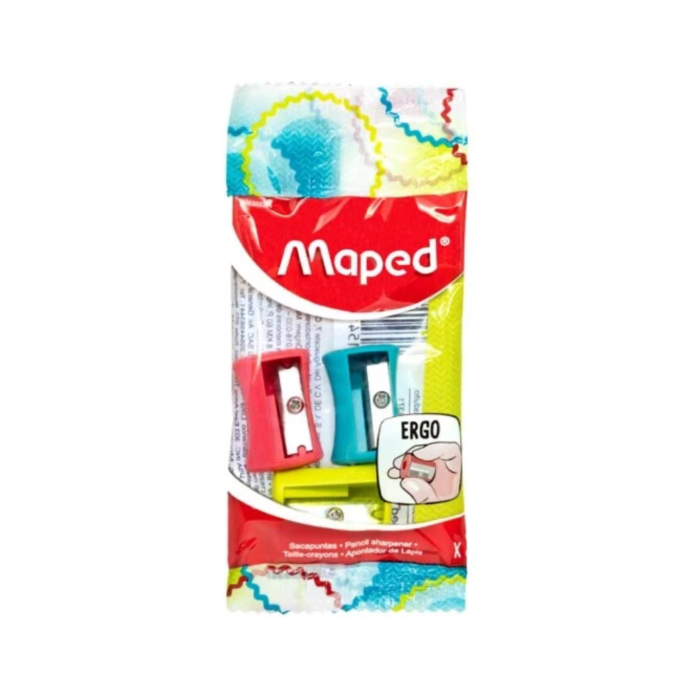 Sacapuntas Escolar 1 Orificio Blíster C/3 piezas Vivo Maped