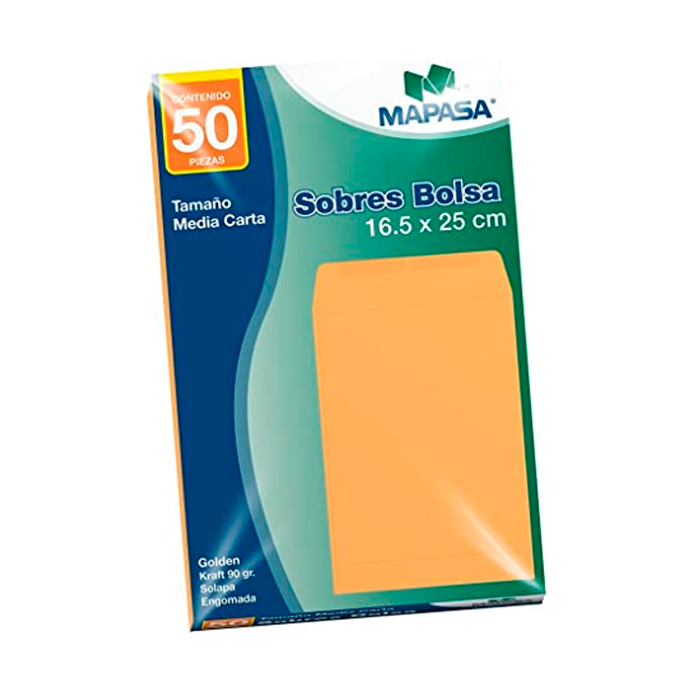 Sobre Manila Esquela 16.5 x 25 cm Solapa Engomada 50 piezas Mapasa
