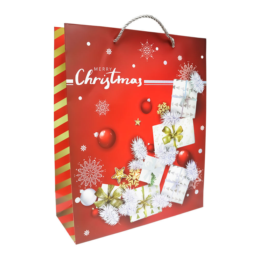Bolsa de Regalo Navideña Roja Copos Nieve Varios Modelos 32 x 26 x 10 cm 1 pieza ITrade