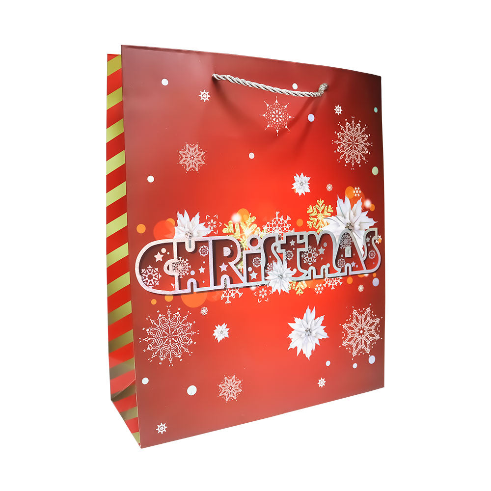 Bolsa de Regalo Navideña Roja Copos Nieve Varios Modelos 32 x 26 x 10 cm 1 pieza ITrade