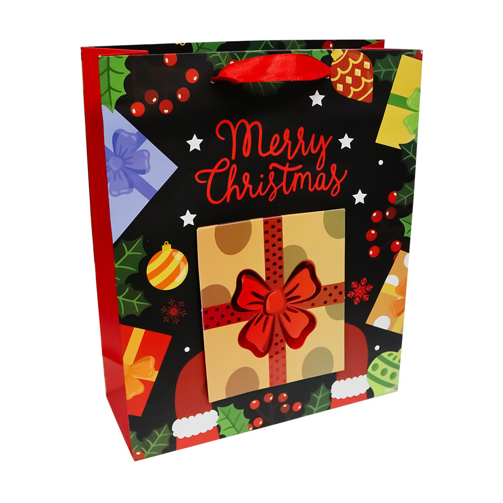 Bolsa de Regalo Navideño Negro Merry Christmas Varios Modelos 32 x 26 x 10 cm 1 pieza ITrade